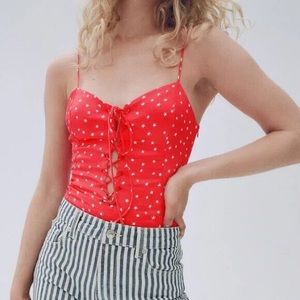 Zara Satin Star Print Lace Up Bodysuit NWT
